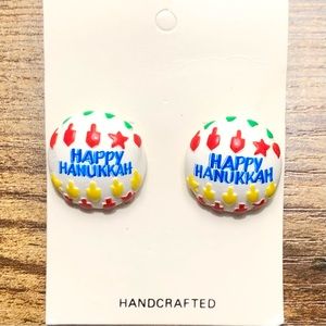 Vintage Handmade Poly Clay Happy Hanukkah Earrings